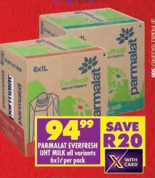 PARMALAT EVERFRESH UHT MILK all variants 6x1ℓ per pack