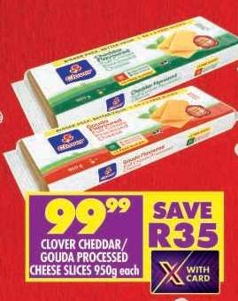 CLOVER CHEDDAR / GOUDA PROCESSED CHEESE SLICES 950g each