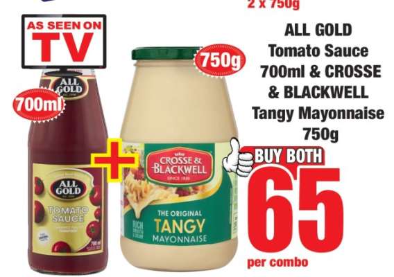 ALL GOLD Tomato Sauce 700ml & CROSSE & BLACKWELL Tangy Mayonnaise 750g