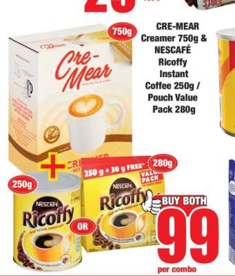 CRE-MEAR Creamer 750g & NESCAFÉ Ricoffy Instant Coffee 250g / Pouch Value Pack 280g