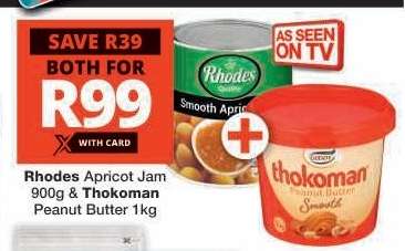 Rhodes Apricot Jam 900g & Thokoman Peanut Butter 1kg