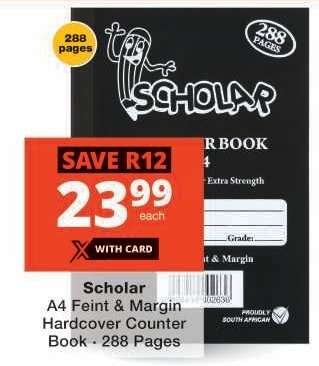 Scholar A4 Feint & Margin Hardcover Counter Book - 288 Pages