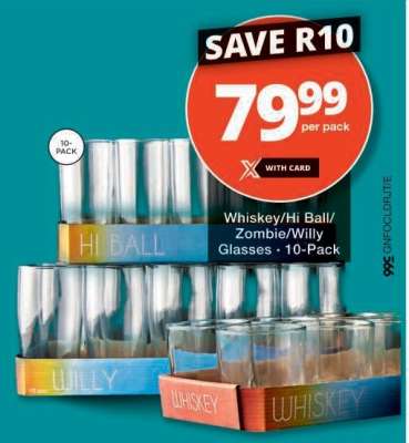 Whiskey/Hi Ball/Zombie/Willy Glasses - 10-Pack