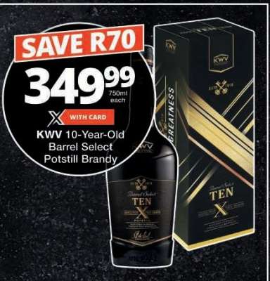 KWV 10-Year-Old Barrel Select Potstill Brandy