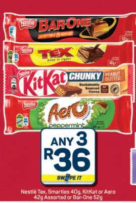 Nestlé Tex, Smarties, KitKat, Aero, Bar-One