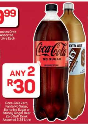 Coca-Cola Zero, Fanta No Sugar, Sprite No Sugar or Stoney Ginger Beer Zero Soft Drink