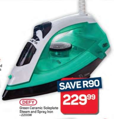 DEFY Green Ceramic Soleplate Steam and Spray Iron