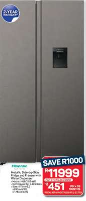Hisense Metallic Side-by-Side Fridge and Freezer