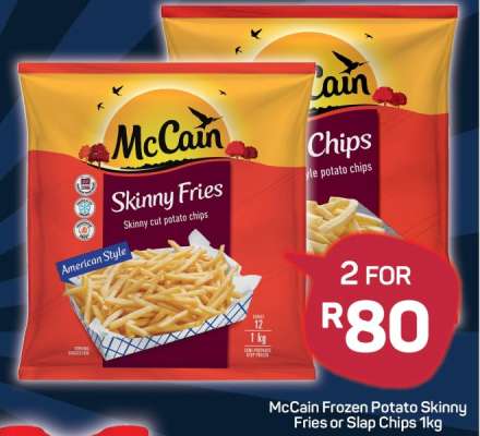 McCain Frozen Potato Skinny Fries or Slap Chips 1kg