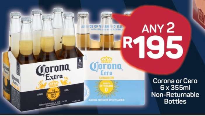 Corona or Cero 6 x 355ml Non-Returnable Bottles