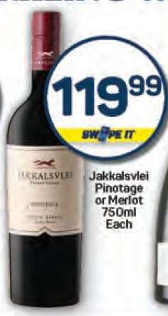 Jakkalsvlei Pinotage or Merlot 750ml