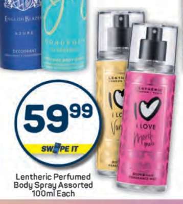 Lentheric Perfumed Body Spray Assorted 100ml Each