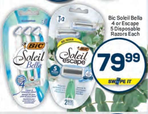 Bic Soleil Bella 4 or Escape 5 Disposable Razors Each