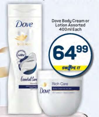 Dove Body Cream or Lotion Assorted 400ml Each