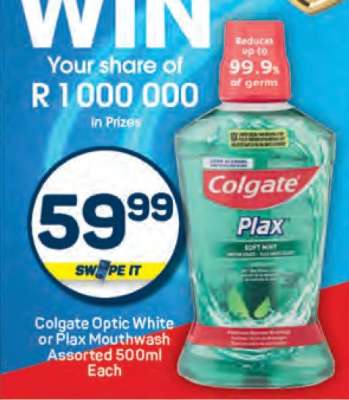 Colgate Optic White or Plax Mouthwash Assorted 500ml Each