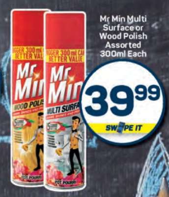 Mr Min Multi Surface or Wood Polish Assorted 300ml Each