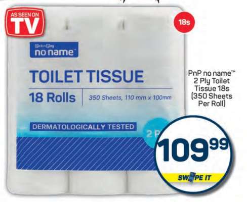 PnP no name™ 2 Ply Toilet Tissue 18s (350 Sheets Per Roll)