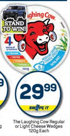 The Laughing Cow Regular or Light Cheese Wedges 120g Each