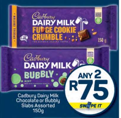 Cadbury Dairy Milk Chocolate or Bubbly Slabs Assorted 150g