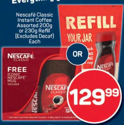 Nescafe Classic Instant Coffee Assorted 200g or 230g Refill