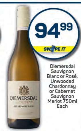 Diemersdal Sauvignon Blanc or Rosé, Unwooded Chardonnay or Cabernet Sauvignon Merlot 750ml
