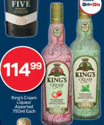 King’s Cream Liqueur Assorted 750ml Each