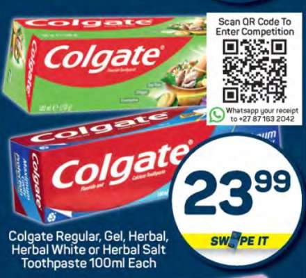Colgate Regular, Gel, Herbal, Herbal White or Herbal Salt Toothpaste 100ml Each