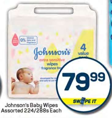 Johnson's Baby Wipes Assorted 224/288s Each