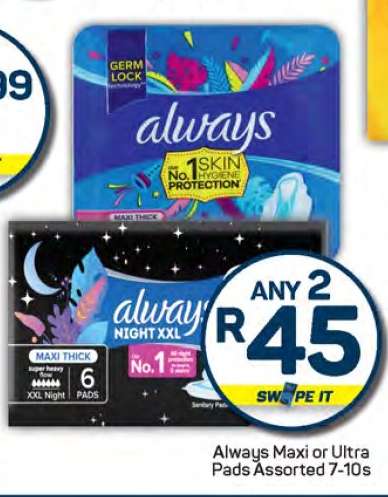 Always Maxi or Ultra Pads Assorted 7-10s