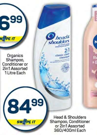 Head & Shoulders Shampoo, Conditioner or 2in1 Assorted 360/400ml Each