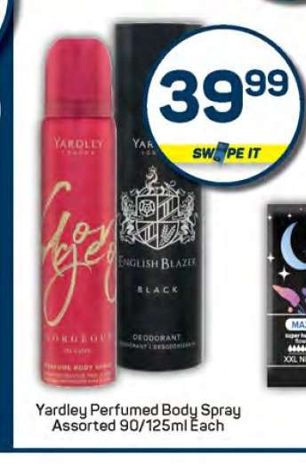 Yardley Perfumed Body Spray Assorted 90-125ml Each