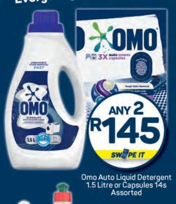 Omo Auto Liquid Detergent 1.5 Litre or Capsules 14s Assorted
