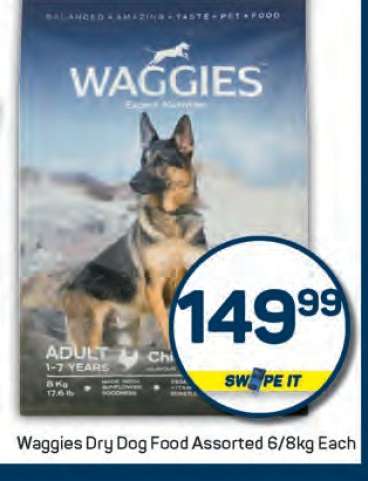 Waggies Dry Dog Food Assorted 6/8kg Each