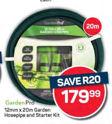 Garden Pro 12mm x 20m Garden Hosepipe and Starter Kit