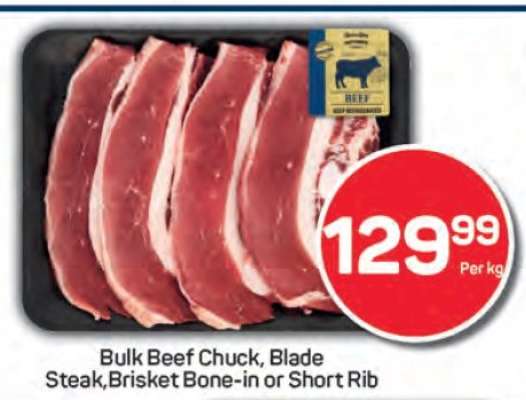 Bulk Beef Chuck, Blade Steak, Brisket Bone-in or Short Rib