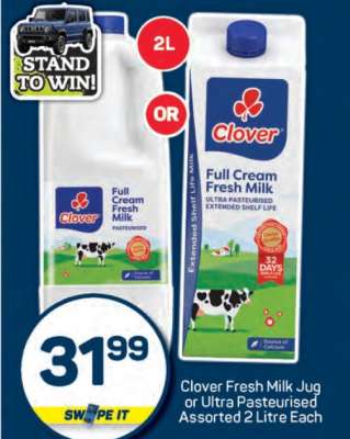 Clover Fresh Milk Jug or Ultra Pasteurised
