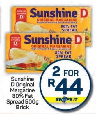 Sunshine D Original Margarine 80% Fat Spread 500g Brick