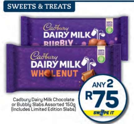 Cadbury Dairy Milk Chocolate or Bubbly Slabs Assorted 150g