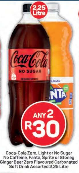 Coca-Cola Zero, Light or No Sugar / Fanta, Sprite or Stoney Ginger Beer Zero