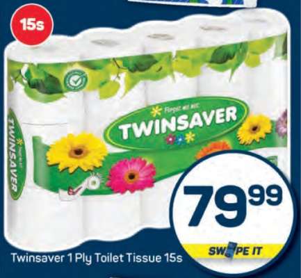 Twinsaver 1 Ply Toilet Tissue-15s