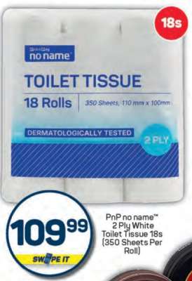 PnP no name™ 2 Ply White Toilet Tissue 18s