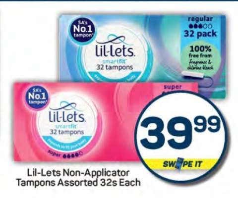 Lil-Lets Non-Applicator Tampons Assorted 32s Each