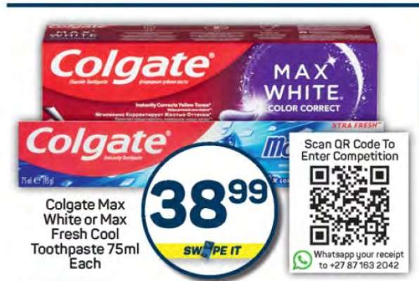 Colgate Max White or Max Fresh Cool Toothpaste 75ml Each