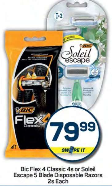 Bic Flex 4 Classic 4s or Soleil Escape 5 Blade Disposable Razors 2s Each