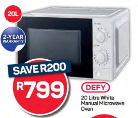 DEFY 20 Litre White Manual Microwave Oven
