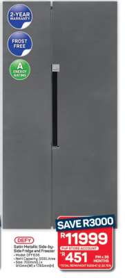 Defy Satin Metallic Side-by-Side Fridge and Freezer