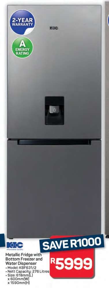 Metallic Fridge with Bottom Freezer and Water Dispenser