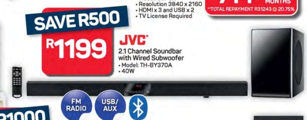 JVC 2.1 Channel Soundbar with Wired Subwoofer