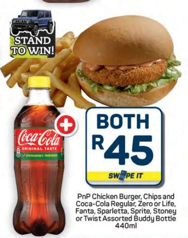 PnP Chicken Burger, Chips and Coca-Cola Combo