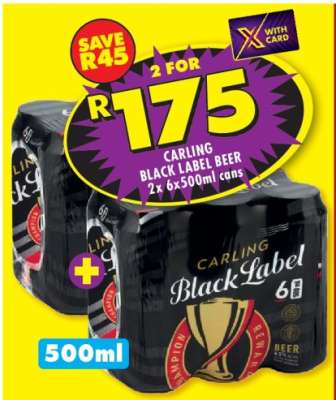 CARLING BLACK LABEL BEER 2x 6x500ml cans